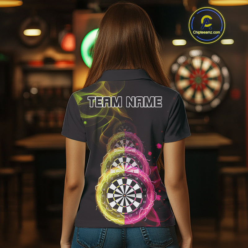 Custom Pink & Yellow Lightning Dartboards Dart Shirt For Women, Colorful Dart Jersey NYN1044