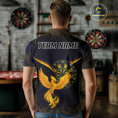 Custom Yellow Flames Phoenix Dartboards Darts Shirt For Men Outfits Phoenix Dart Jersey NYN1045