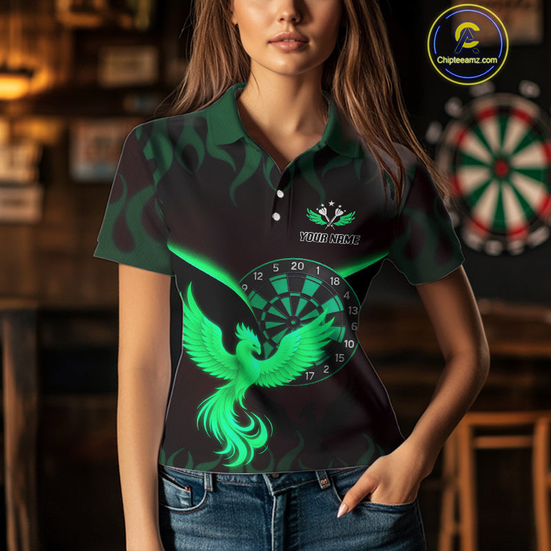 Custom Green Flames Phoenix Dartboards Darts Shirt For Women Outfits Phoenix Dart Jersey NYN1046