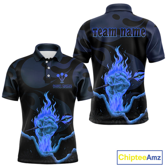 Custom Blue Flaming Dart Arrow Polo & 1/4-Zip Darts Shirts Outfit Darts Jersey For Men NYN1051