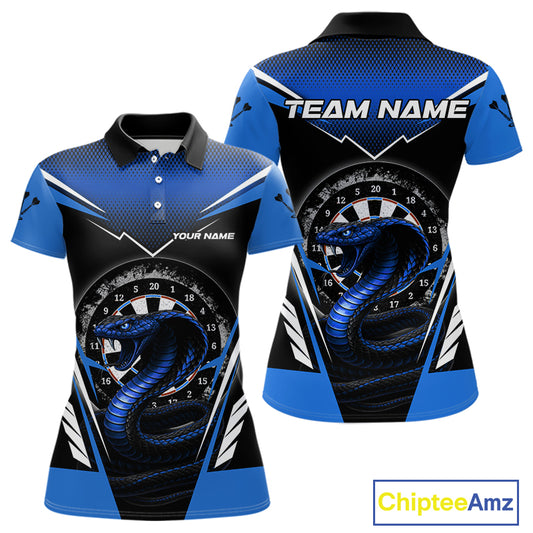 Azure Cobra & Dartboard Women's Darts Polo Shirt - Custom Name For Darts Jersey NYN0753