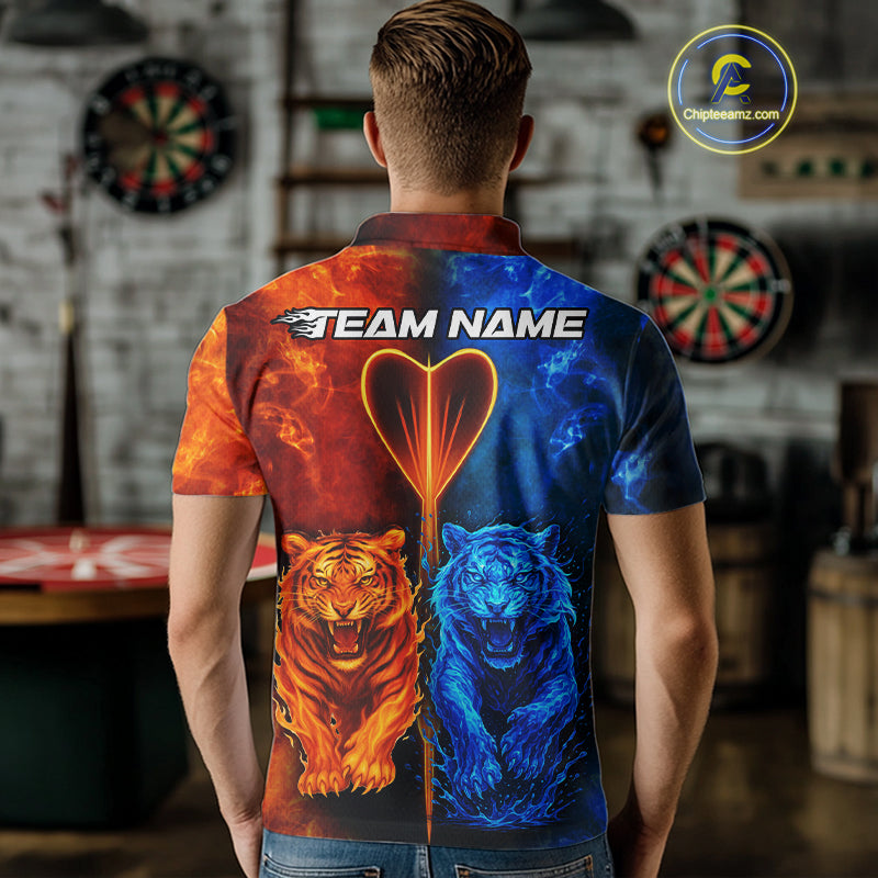 Water-Flame Tiger Dart Arrow Men's Darts Polo Shirt - Custom Name For Darts Jersey NYN0757