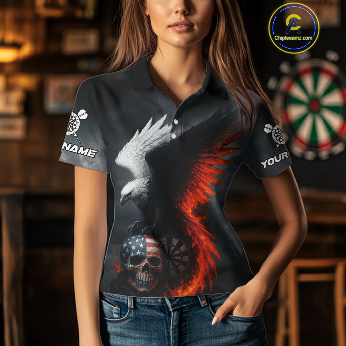 Custom Patriotic Dart Shirt For Women Personalized Skull Red Eagle Dart Team Jerseys NYN1060