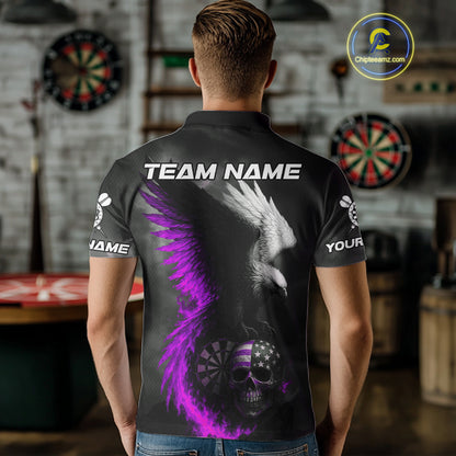 Custom Patriotic Dart Shirt For Men Personalized Skull Purple Eagle Dart Team Jerseys NYN1061