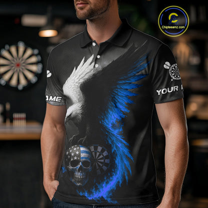 Custom Patriotic Dart Shirt For Men Personalized Skull Blue Eagle Dart Team Jerseys NYN1062