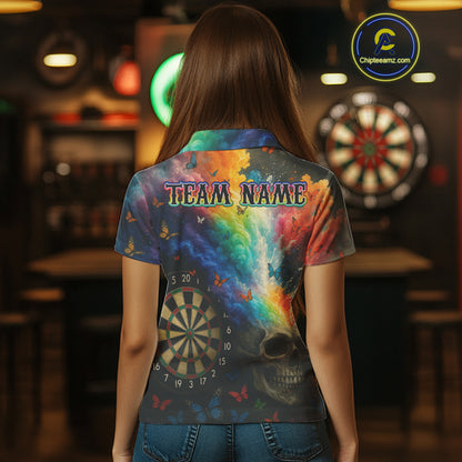Custom Colorful Smoke Skull Dartboard Women Dart Shirt Outfits Butterflies Dart Jerseys NYN1063