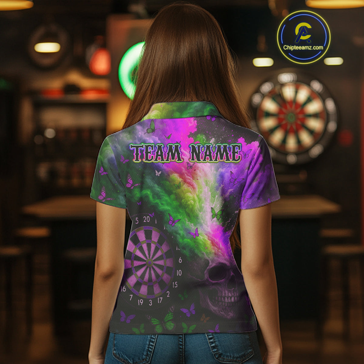 Custom Colorful Smoke Skull Dartboard Women Dart Shirt Outfits Butterflies Dart Jerseys NYN1065