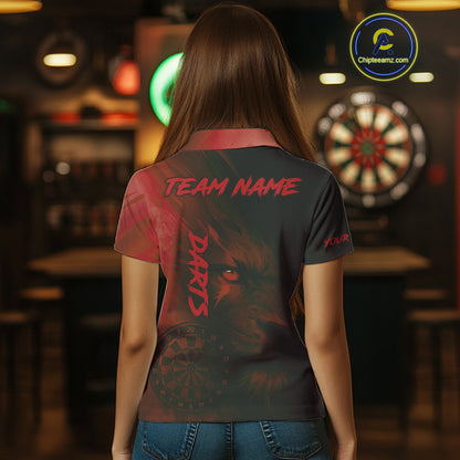 Custom Black-Red Horror Lion Dartboard Dart Polo Shirt For Women Grunge Dart Jerseys NYN1413