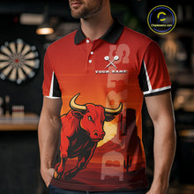 Load image into Gallery viewer, Red Rampage Bull &amp; Cracked Dartboard Men's Darts Shirt - Custom Name For Players NYN0558