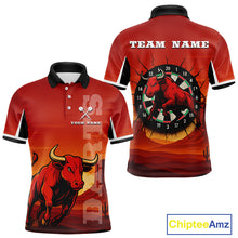 Load image into Gallery viewer, Red Rampage Bull &amp; Cracked Dartboard Men's Darts Shirt - Custom Name For Players NYN0558