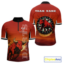 Load image into Gallery viewer, Red Rampage Bull &amp; Cracked Dartboard Men's Darts Shirt - Custom Name For Players NYN0558