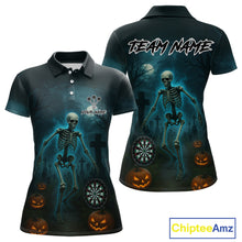 Load image into Gallery viewer, Custom Black And Blue Skull Halloween Darts Shirt For Women Outfits Skull Darts Jersey NYN1086