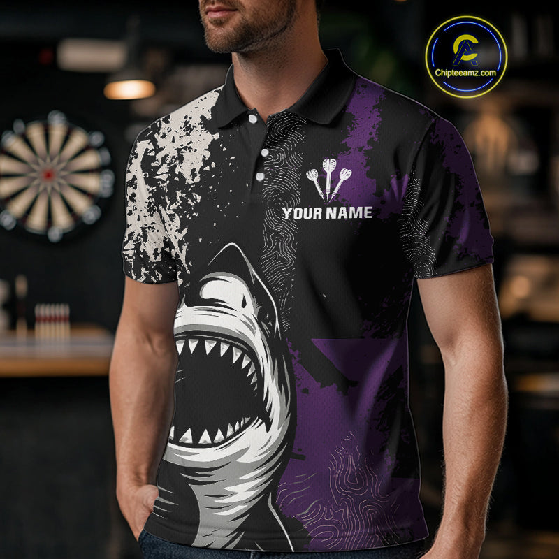 Back & Purple Shark Dartboard Grunge Men's Darts Shirt - Custom Name For Players NYN0566