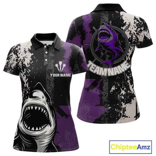 Back & Purple Shark Dartboard Grunge Women's Darts Shirt - Custom Name For Players NYN0566