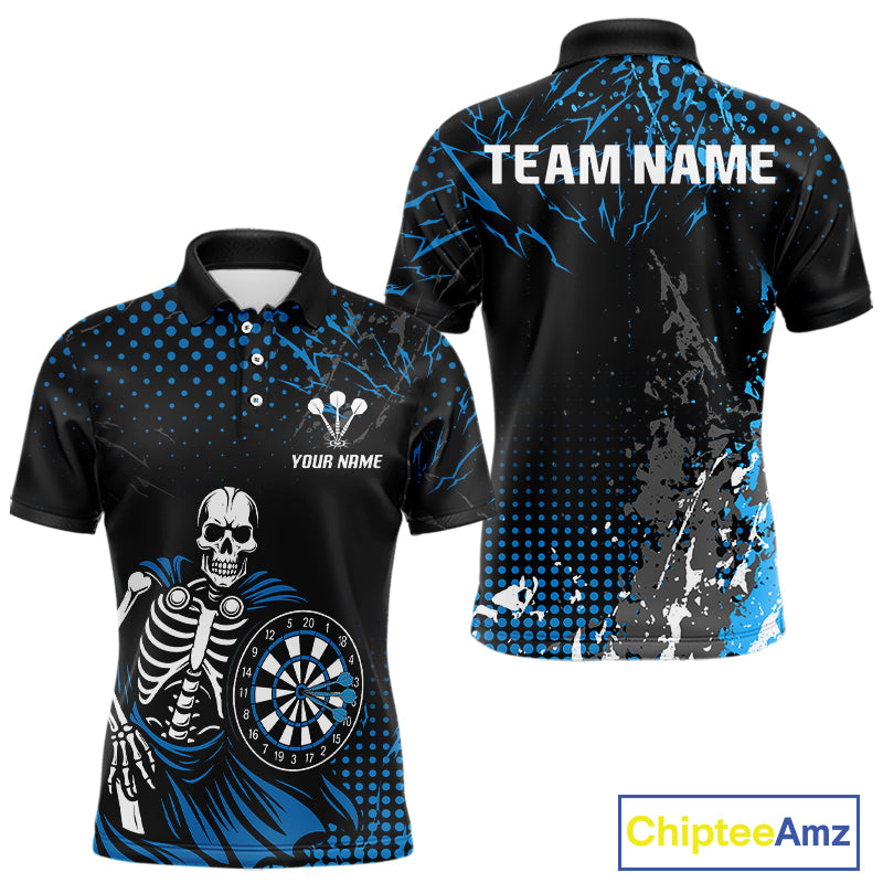 Black Blue Dartboard Skeleton Grunge Men's Darts Shirt - Custom Name For Players NYN0567