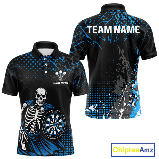 Black Blue Dartboard Skeleton Grunge Men's Darts Shirt - Custom Name For Players NYN0567
