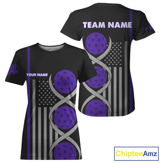Pickleball - It's Is In My DNA Custom Women's Patriotic Pickleball T-Shirt | Purple NYN1101