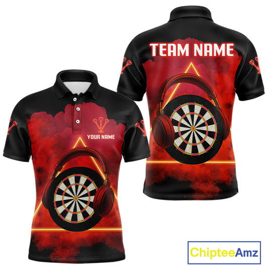 Red Smoke Headphones Dartboard Funny Darts Shirt For Men - Custom Team Jersey NYN0579