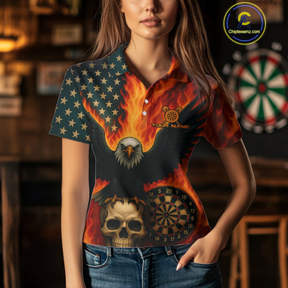 Custom Patriotic Darts Shirt For Women Flames Eagle US Flag Dart Jerseys, Darts Team NYN1127