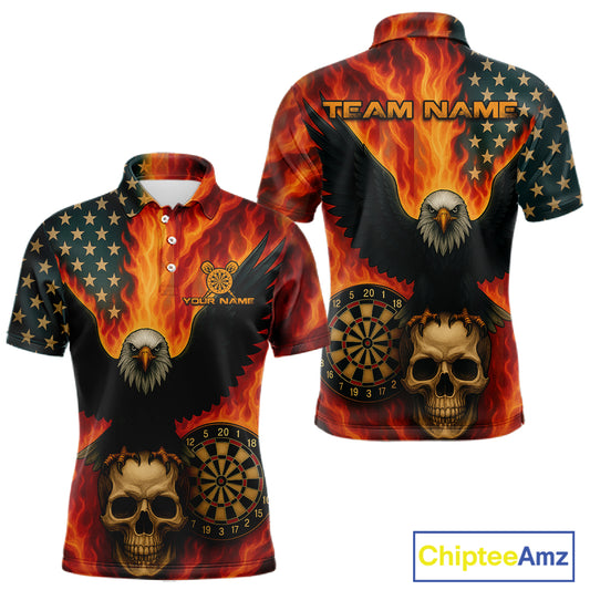 Custom Patriotic Darts Shirt For Men Flames Eagle US Flag Dart Jerseys, Darts Team NYN1127