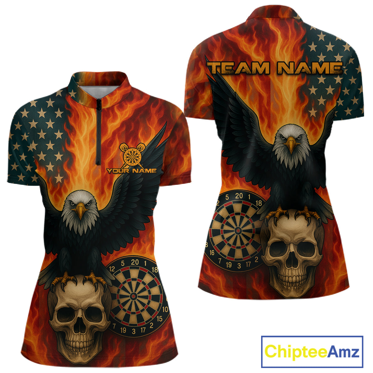 Custom Patriotic Darts Shirt For Women Flames Eagle US Flag Dart Jerseys, Darts Team NYN1127