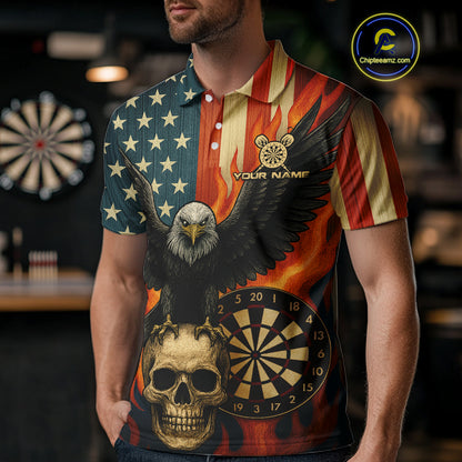 Custom Men's US Flag Patriotic Darts Shirt Flame Eagle Retro Dart Jerseys, Darts Team NYN1128