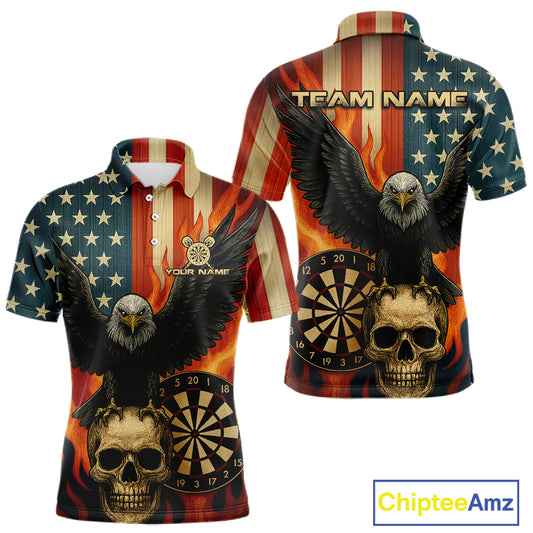 Custom Men's US Flag Patriotic Darts Shirt Flame Eagle Retro Dart Jerseys, Darts Team NYN1128