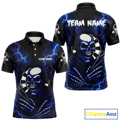 Thunder Lightning Skeleton Dartboard Blue Darts Shirt For Men - Custom Name & Team  NYN0591