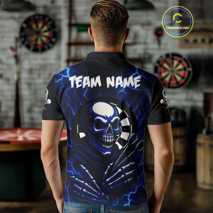 Thunder Lightning Skeleton Dartboard Blue Darts Shirt For Men - Custom Name & Team  NYN0591