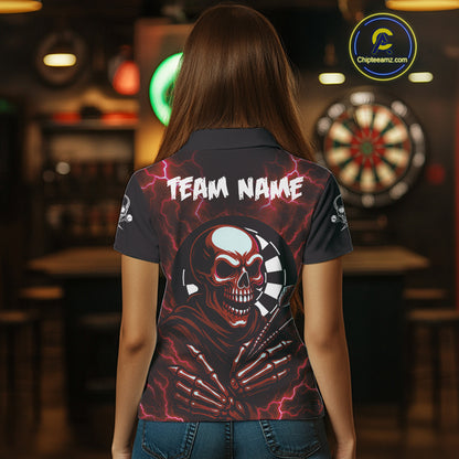 Thunder Lightning Skeleton Dartboard Red Darts Shirt For Women - Custom Name & Team  NYN0592