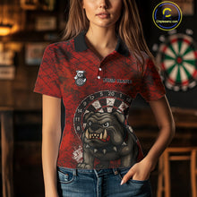 Load image into Gallery viewer, Bull Dog And Dartboard Red Grunge Darts Shirt For Women - Custom Name &amp; Team Jersey NYN0596