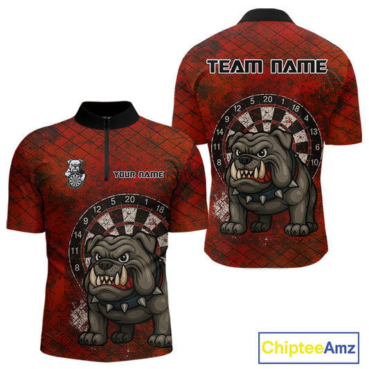 Bull Dog And Dartboard Red Grunge Darts Shirt For Men - Custom Name & Team Jersey NYN0596