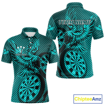 Custom Eagle & Dartboard Turquoise Stripes Dart Polo Shirts For Men, Dart Team Jerseys NYN0783