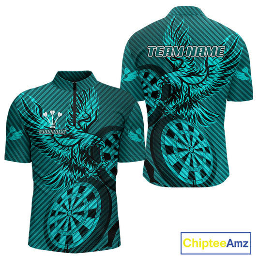 Custom Eagle & Dartboard Turquoise Stripes Dart 1/4-Zip Shirts For Men, Dart Team Jerseys NYN0783