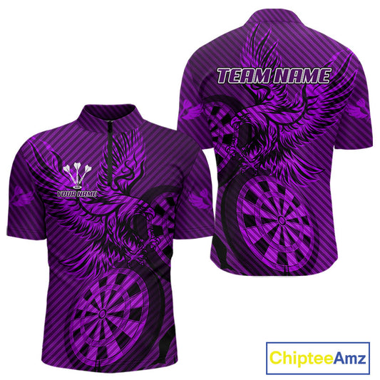 Custom Eagle & Dartboard Purple Stripes Dart 1/4-Zip Shirts For Men, Dart Team Jerseys NYN0784