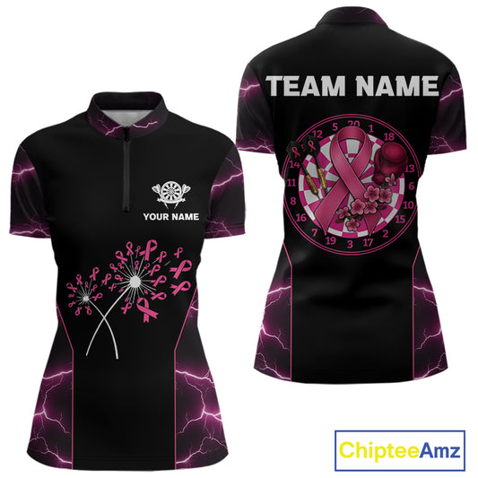 Lightning Pink Ribbons Dartboard Darts Shirt For Women - Custom Name & Team Jersey NYN0601