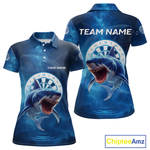 Personalized Fishing Shark & Dartboard Custom Dart Polo Shirts For Women, Dart Jerseys NYN0789