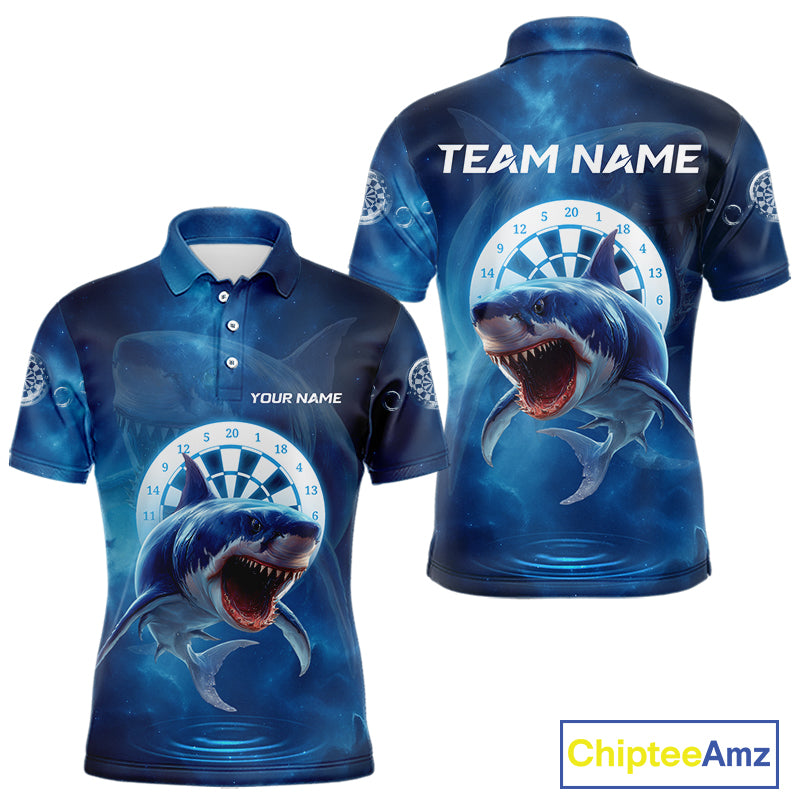 Personalized Fishing Shark & Dartboard Custom Dart Polo Shirts For Men, Dart Jerseys NYN0789