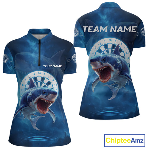 Personalized Fishing Shark & Dartboard Custom Dart  1/4-Zip Shirts For Women, Dart Jerseys NYN0789