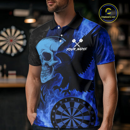 Darts Shirt For Men Personalized Flame Eagle Dartboard Dart Team Jerseys | Blue NYN1156