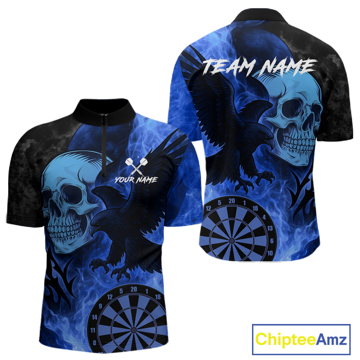 Darts Shirt For Men Personalized Flame Eagle Dartboard Dart Team Jerseys | Blue NYN1156