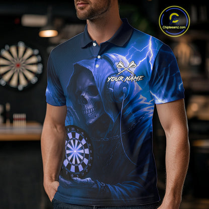 Custom Funny Skull Darts Shirt For Men Personalized Blue Dartboard Dart Team Jerseys NYN1160