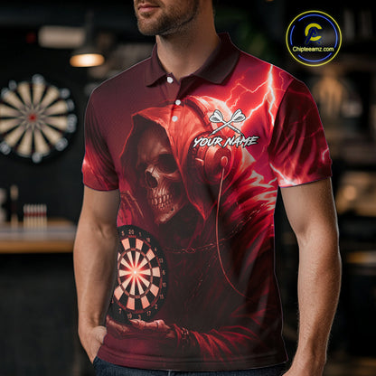 Custom Funny Skull Darts Shirt For Men Personalized Red Dartboard Dart Team Jerseys NYN1161