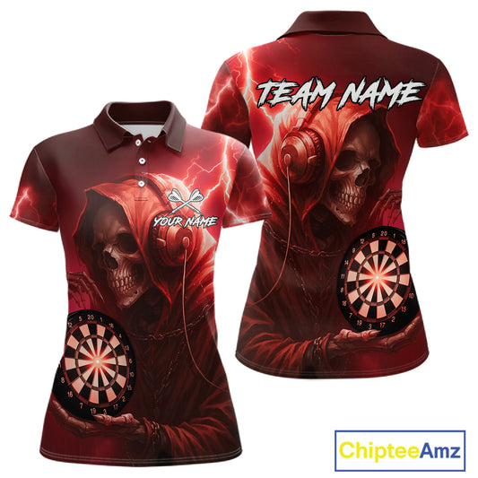 Custom Funny Skull Darts Shirt For Women Personalized Red Dartboard Dart Team Jerseys NYN1161