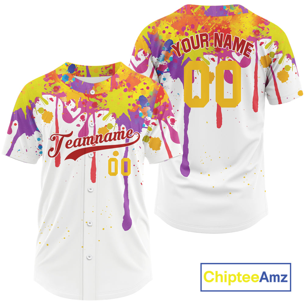 Custom Baseball Jersey For Men Personalized Splashed Colorful Youth Baseball Jerseys NYN1176