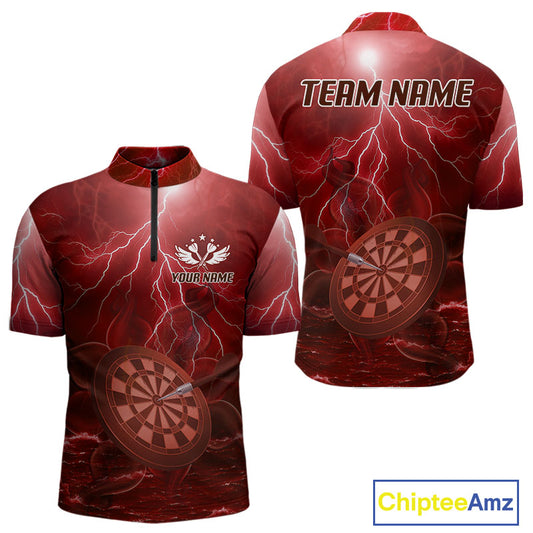 Thunder Dartboard In The Ocean Red Darts Shirt For Men - Custom Name & Team NYN0615