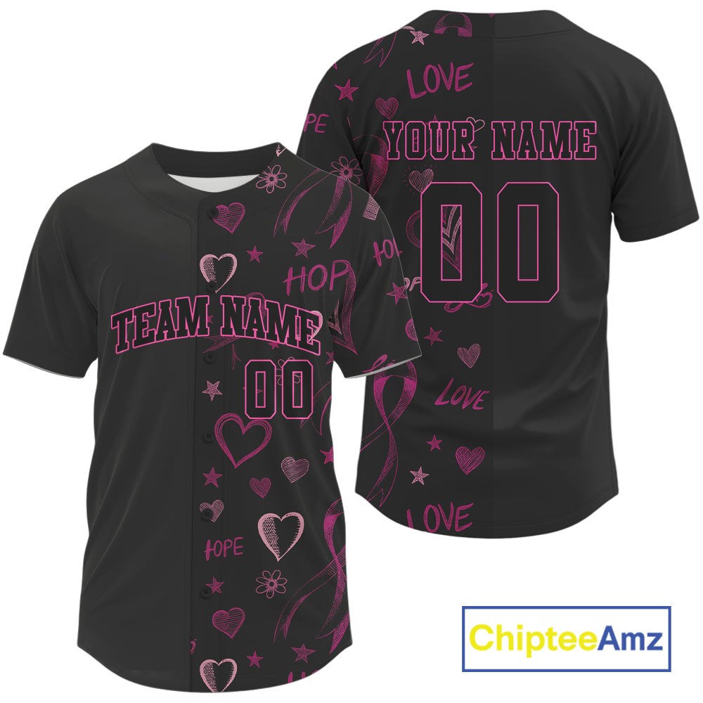 Custom 3D Pink Ribbon Baseball Jersey Women Health Care Support Authentic Baseball Jersey NYN1189