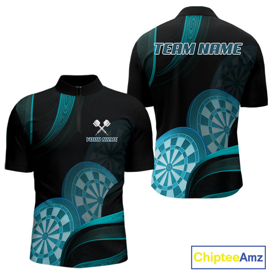 Three Turquoise-Dartboard 3D Tribal Darts Shirt For Men - Custom Name & Team Jersey NYN0623