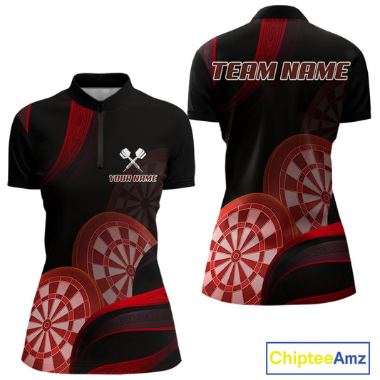Three Red-Dartboard 3D Tribals Dart Shirt For Women - Custom Name & Team Jersey NYN0624
