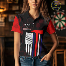 Load image into Gallery viewer, Red Dripping Dartboard &amp; US Flag Women's Darts Polo Shirt - Custom Name For Dart Players NYN0800
